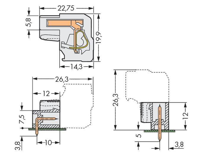 Technical drawing of sealing profiles with dimensions of 22.75 mm, 19.9 mm and other detailed measurements. Side and front views are illustrated.