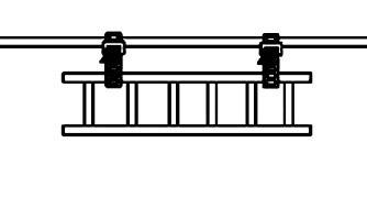 A ladder is hanging from two clips on a horizontal bar.