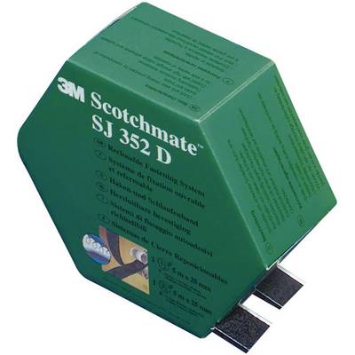 Green packaging with the inscription '3M Scotchmate SJ 352 D', contains hook and loop fastening system, reusable multiple times, 2.8 m in length.