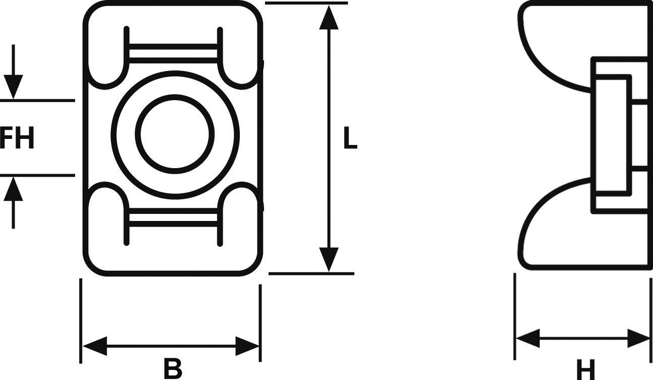 Technical drawing with wheel view from above and side, showing dimensions: Length (L), Width (B), Height (H) and Rim Height (RH).