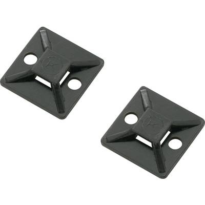 Two black square cable tie mounting brackets, each with two holes for securing to surfaces.