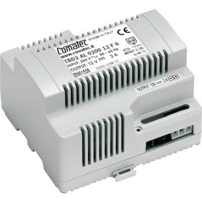 A grey electronic device from Comatec with technical specifications printed on it. It has ports and ventilation slots.