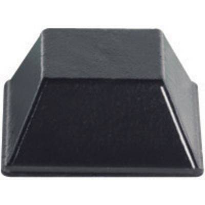 'Black, square plastic component, three-dimensional, pyramid-shaped with a flat top surface.'