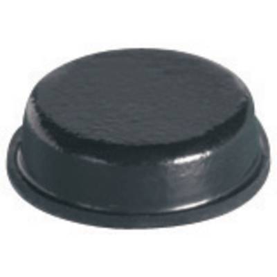 A black metal lid, slightly domed, against a white background.