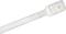 A white plastic cable tie used for bundling or securing cables.