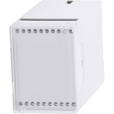A white, rectangular enclosure with a transparent lid and rounded corners, suitable for electronic component assembly.