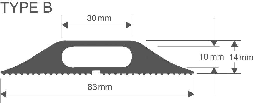 'TYPE B' saw blade diagram, 83 mm long, 30 mm wide central section, 10 mm and 14 mm teeth, showing blade shape and dimensions.