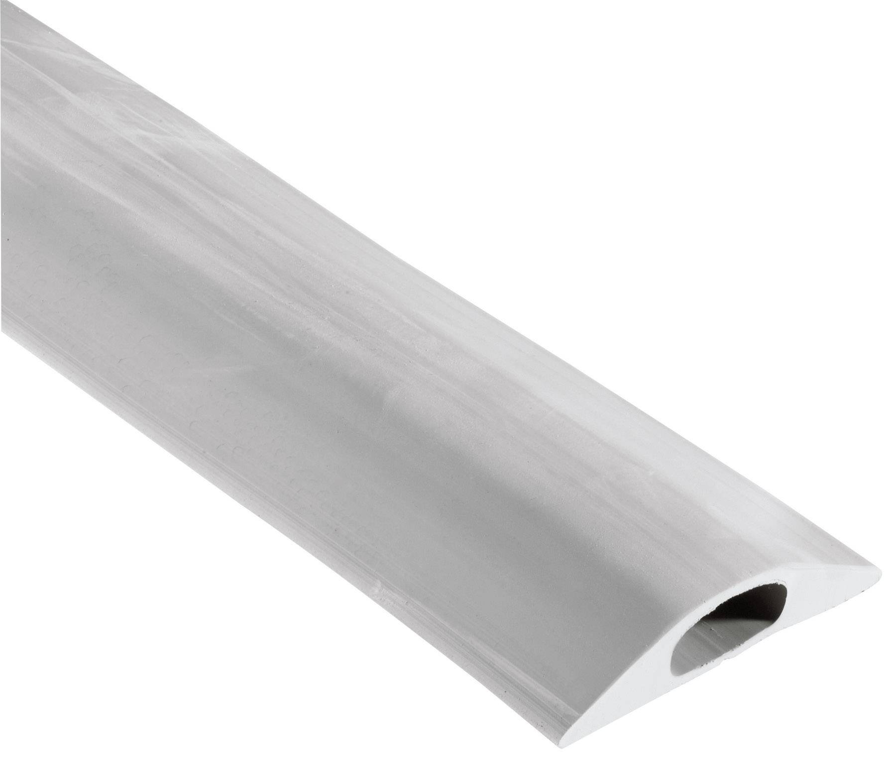 Grey cable cover with a flat top surface and rounded edges, used for securely laying and protecting cables on floors.