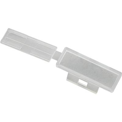 A transparent plastic key with rectangular cuts and a rectangular head, most likely a tool insert.