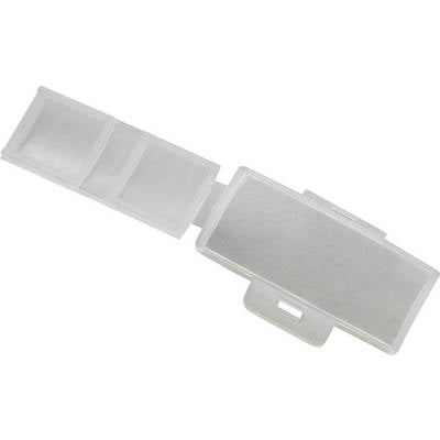 Transparent plastic packaging with two small compartments and one large compartment, opened, empty.