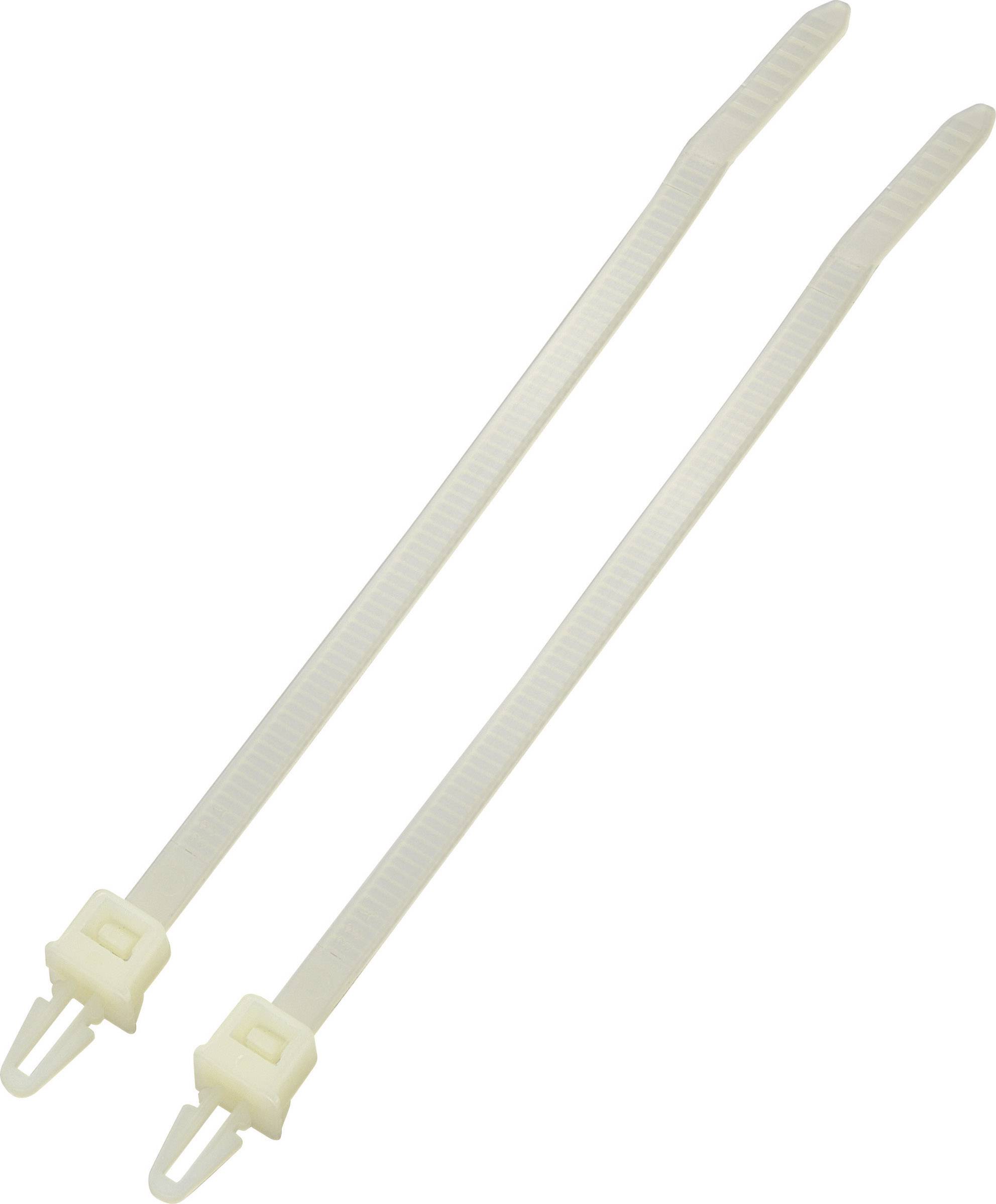 Two white cable ties side by side on a white background.