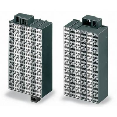 Two black electrical plug modules with numerous connections, suitable for industrial applications and connections.