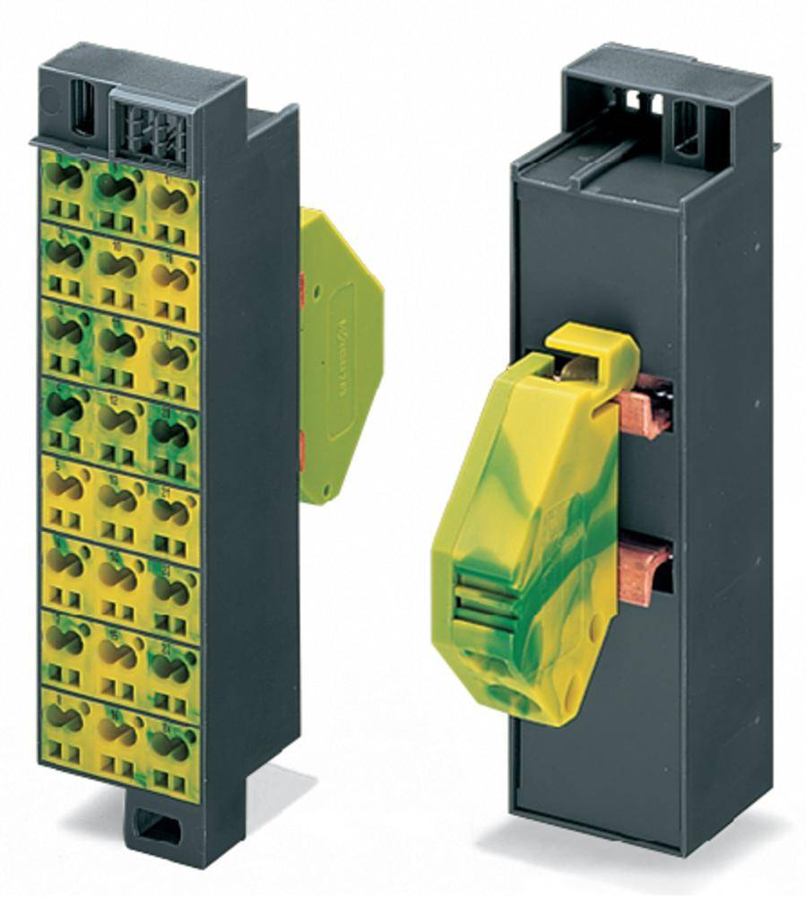 Two electrical plugs in black and yellow, with a close-up view on the right. Socket and connection components visible.