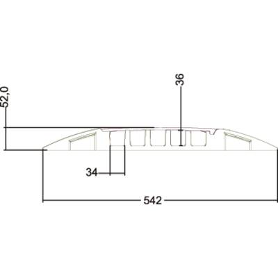 Side view of a technical drawing of a component with dimensions: width 542, height 52, surface height 36 and internal depth 34.