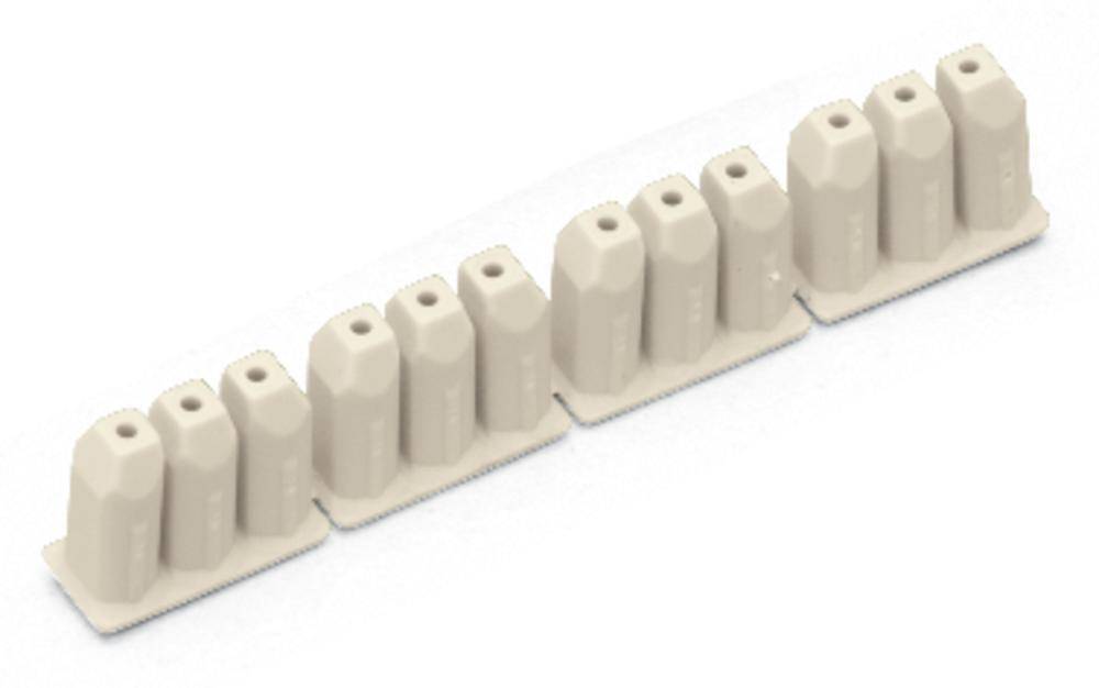 White electrical terminal strip with ten connections, used for securely connecting electrical cables.