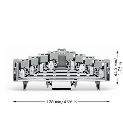 Image of a grey terminal block strip measuring 126 mm x 44.5 mm, suitable for electrical installations.