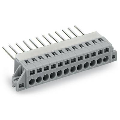 Push-in terminal block (grey) with multiple connection options, suitable for electronic circuits, horizontally oriented.
