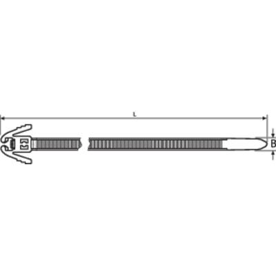 Drawing of a zip/zipper with markings: Length 'L' and width 'B' are indicated. Zip is centrally positioned.