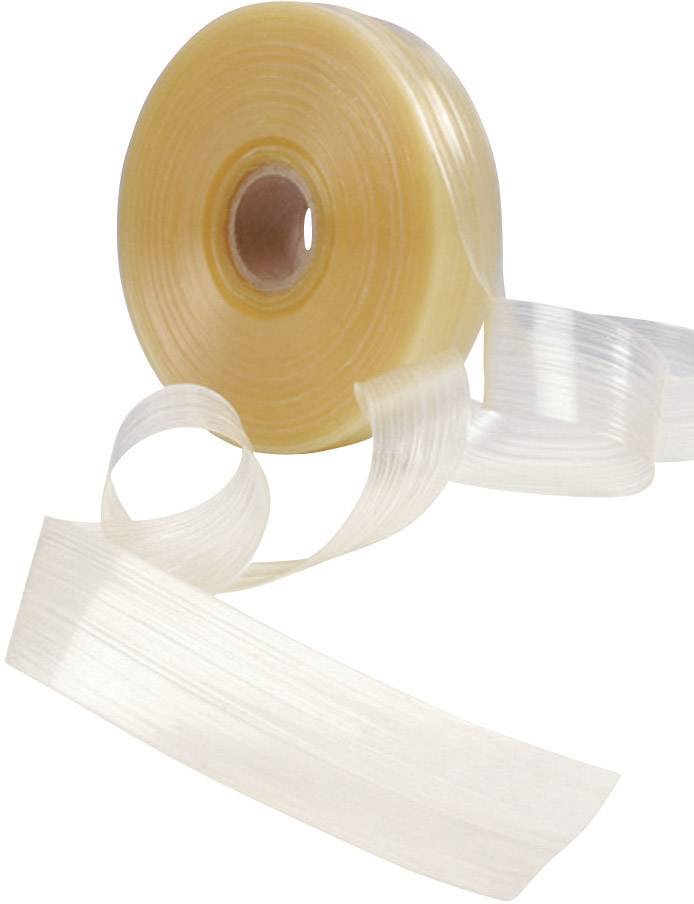 A roll of transparent packaging tape, partially unrolled.