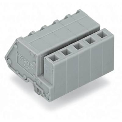 Grey, rectangular connector with five openings, suitable for electrical connections in electronic devices.