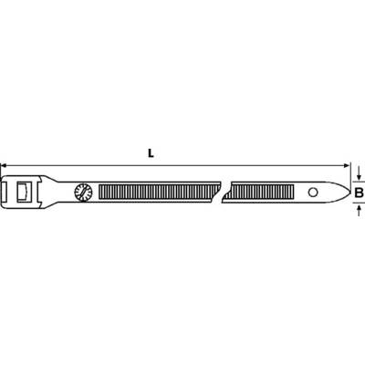 Diagram of a cable tie with length (L) and width (B) markings. The fastening part is shown on the left.