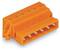 Orange panel-mount connector with six terminals, suitable for electronic applications.