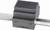 Black, rectangular device mounted on a metal rail, presumably for electrical applications or control purposes.