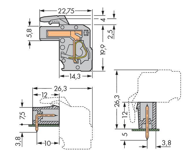 Technical drawing of a sealing profile with dimensions in millimetres. Shows cross-section and views with detailed measurements.