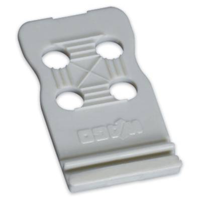 Plastic clip, commonly used for bread bags, with four holes and an embossed brand logo.