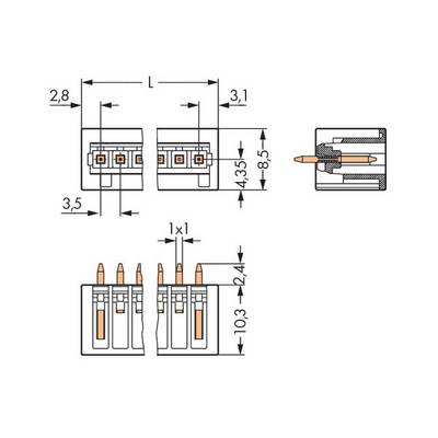 Connector Diagram: Shows dimensions and pin arrangements in a rectangular layout with height and width specifications.