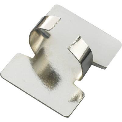 Metallic clip with a curved design, used for fastening or connecting components.