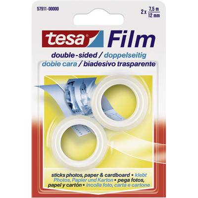Transparent double-sided adhesive tape 'tesa Film', 2 rolls of 7.5 m x 12 mm, suitable for photos, paper and cardboard.