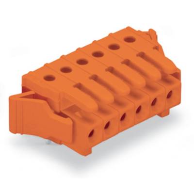 An orange, six-pole connector, suitable for electrical connections, with side openings for cable fastening.