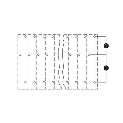 Technical drawing of a striped pattern with continuous lines and round markings. Arrows point to specific points.
