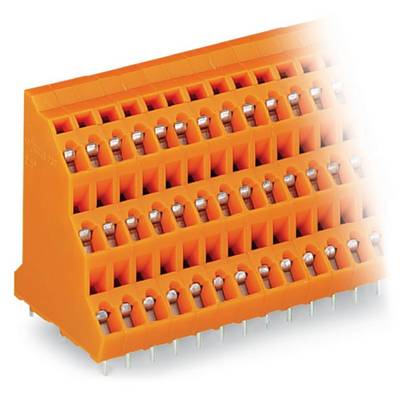 An orange, multi-row connector with multiple socket positions and metal contacts.