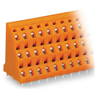 Oranges, rectangular electric plug adapter with multiple connection points and metallic plug contacts.