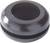 Black rubber grommet with a round hole in the centre, suitable for cable routing in electrical devices or vehicle bodywork.
