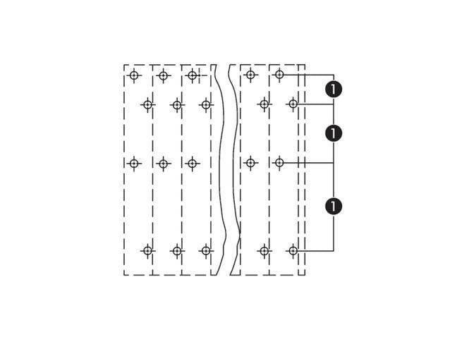 The sketch shows a technical drawing with a symmetrical pattern of cross markings and dashed lines, connected by lines marked with the number 1.