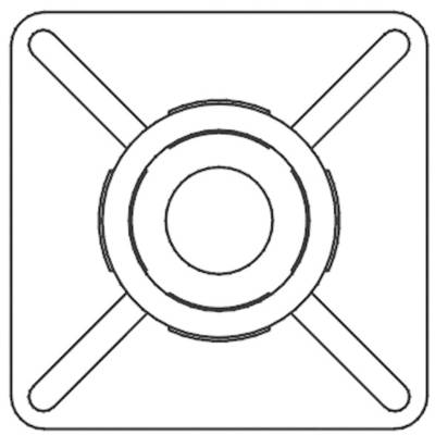 A schematic diagram shows a stylised fan or propeller within a square frame, featuring a circular centre and four symmetrical blades.