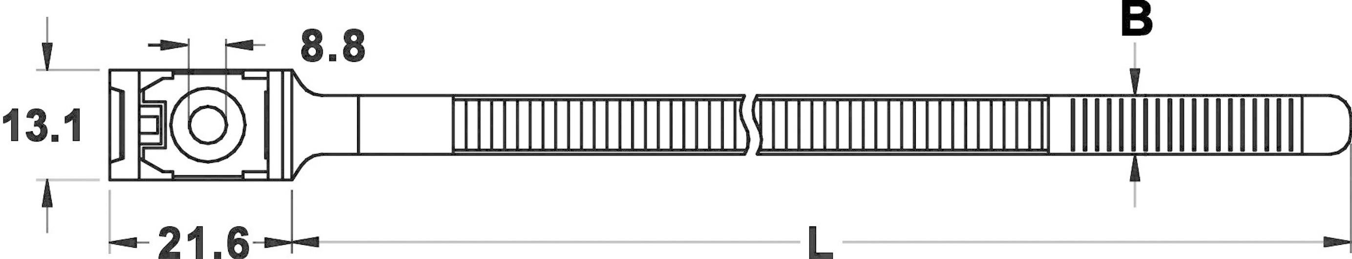 Technical drawing of a screw bolt with dimensions: Length 'L', Width 'B', Head size 21.6 x 13.1 mm and rod diameter 8.8 mm.