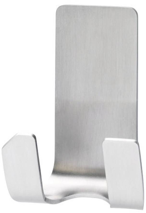 A single, modern metal hook with two rounded arms for wall mounting. Ideal for hanging towels or clothing.