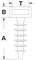 'Drawing of a screw profile with dimensions T, B, and A, indicating width, height, and total length.'