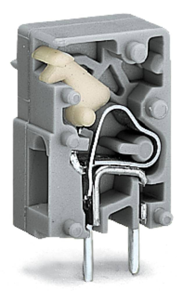 Electrical connector in a grey plastic casing, revealing internal components and metal contacts for circuit security.