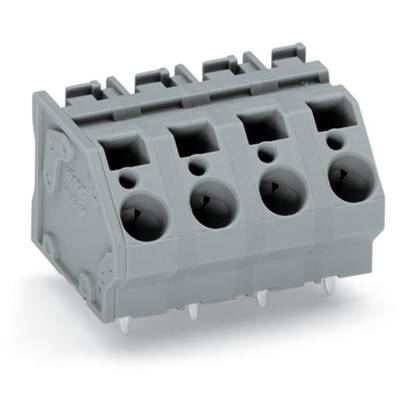 Grey, multi-pole connector with four connection openings, suitable for electronic applications.