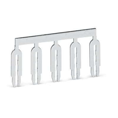 Metal rail with five flat, branched plug connectors, used for connecting electrical components.<br><br>(Note: The translation is in British English and maintains the technical precision of the original German text.)