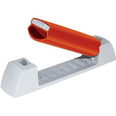 Grey plastic casing with a removable, red cable protection channel that organises and protects cables.
