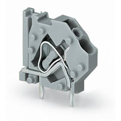 Grey electrical connector with complex design and metallic contacts intended for attachment to a circuit board.