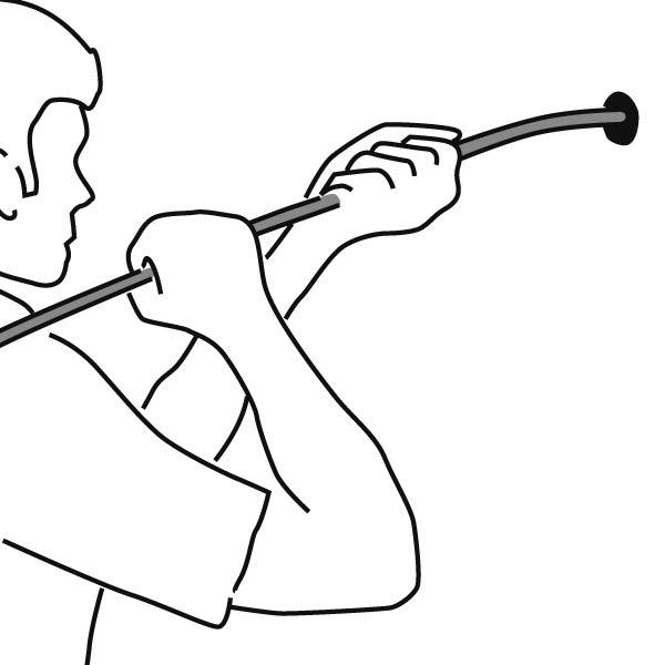 A person pulling on a rope or band, likely during an exercise or activity. Upper body visible from the side.