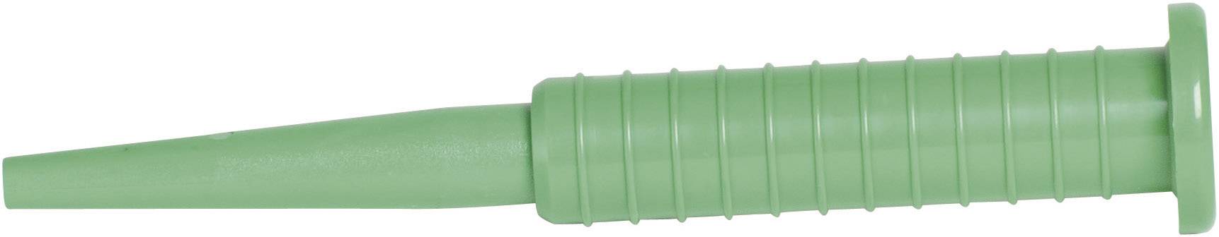 Green plastic handle with a ribbed design, likely used as a grip for a tool or device.