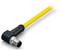 Yellow cable with a black, right-angled connector and metal contact, suitable for industrial applications.